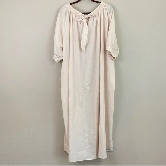 NAP Cream Tie Back Short Puff Sleeves Poplin Oversized Maxi Dress Size Small - Picture 3 of 12